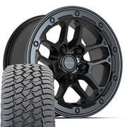 Set(4) 17x8 DF01 Satin Black - 5x127 +12ET with 265/70r17 Sailun TerraMax AT2 Tires