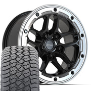 Set(5) 17x8 DF01 Gloss Black with Milled Edge - 5x127 +12ET with 265/70r17 Sailun TerraMax AT2 Tires