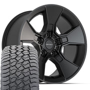 Set(5) 17x8.5 DF02 Satin Black - 5x127 +12ET with 265/70r17 Sailun TerraMax AT2 Tires