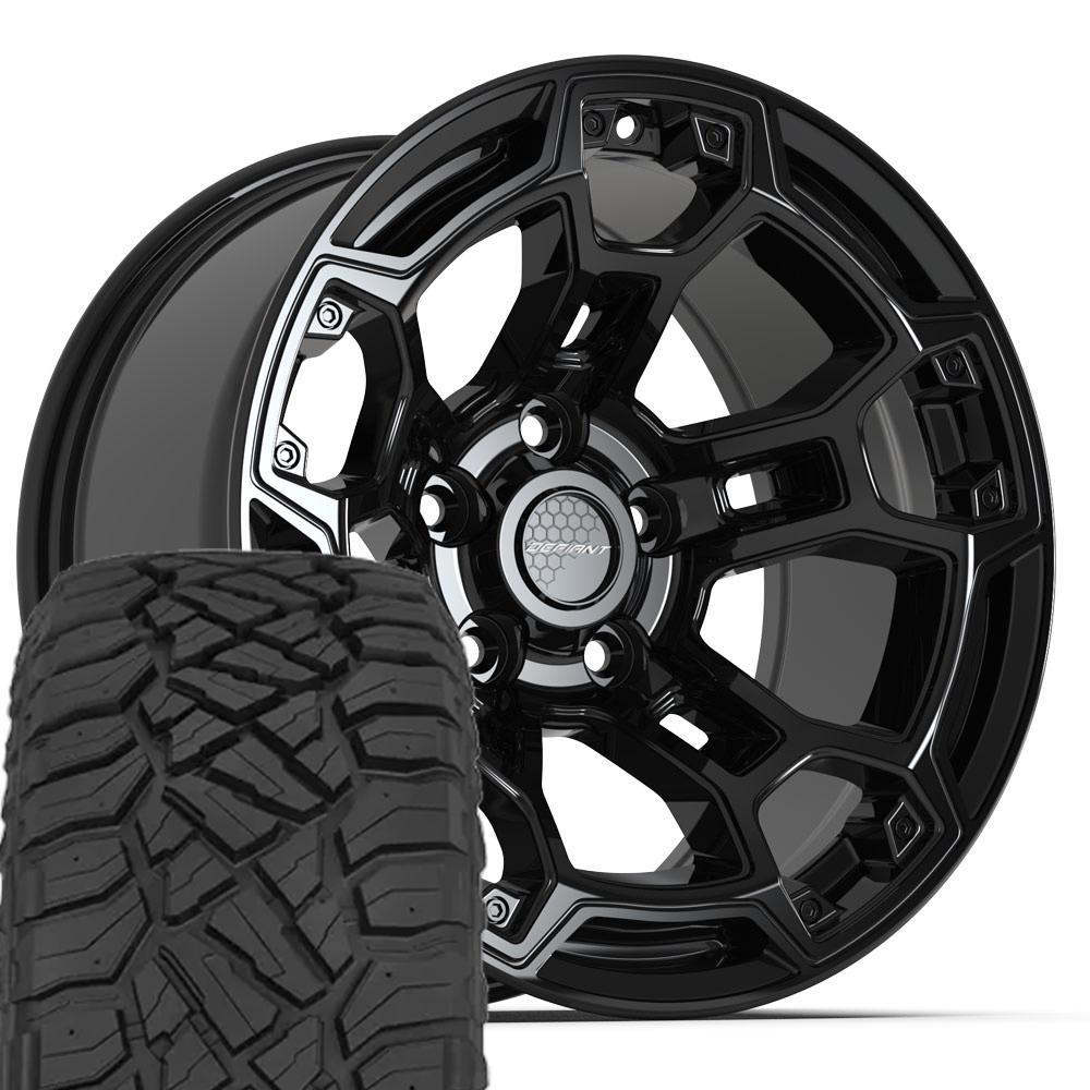 DEFIANT DF03 17x9 5x127 Gloss Black Wheels 33x12.50r17 Sailun TerraMax ...