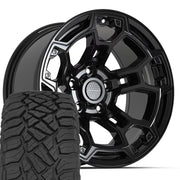 Set(5) 17x9 DF03 Gloss Black - 5x127 -12ET with 33x12.50r17 Sailun TerraMax RT Tires