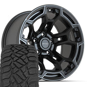 Set(5) 17x9 DF03 Satin Black with Dark Satin Charcoal 2-Tone - 5x127 -12ET with 33x12.50r17 Sailun TerraMax RT Tires