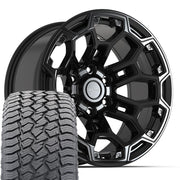 Set(4) 18x9 DF03 Gloss Black - 6x139.7 -12ET with 275/65r18 Sailun TerraMax AT2 Tires