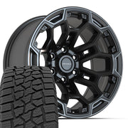 Set(4) 18x9 DF03 Satin Black with Dark Satin Charcoal 2-Tone - 6x139.7 -12ET with 275/65r18 Ironman All Country AT-X Tires