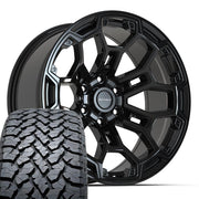 Set(4) 20x9 DF03 Gloss Black - 6x139.7 -12ET with 275/55r20 TBB TS-37 AT Tires