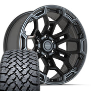 Set(4) 20x9 DF03 Satin Black with Dark Satin Charcoal 2-Tone - 6x139.7 -12ET with 275/55r20 TBB TS-37 AT Tires
