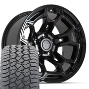 Set(4) 17x9 DF03B Gloss Black - 5x127 -12ET with 265/70r17 Sailun TerraMax AT2 Tires