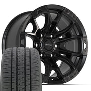 Set(4) 20x9 DF04 Satin Black - 6x135 +12ET with 275/55r20 Bridgestone Dueler Alenza HL Plus Tires