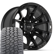 Set(4) 20x9 DF04 Satin Black - 6x135 +12ET with 275/55r20 Sailun TerraMax AT2 Tires