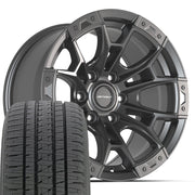 Set(4) 20x9 DF04 Satin Gunmetal - 6x135 +12ET with 275/55r20 Bridgestone Dueler Alenza HL Plus Tires
