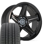 Set(4) 22x10 DF07 Satin Black - 6x139.7 -12ET with 285/45r22 Bridgestone Dueler Alenza HL Tires