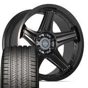 Set(4) 22x10 DF07 Satin Black - 6x139.7 -12ET with 285/45r22 Goodyear Eagle Touring Tires