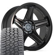 Set(4) 22x10 DF07 Satin Black - 6x139.7 -12ET with 285/45r22 Sailun TerraMax AT2 Tires