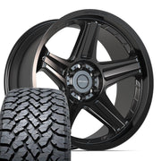 Set(4) 22x10 DF07 Satin Black - 6x139.7 -12ET with 285/45r22 TBB TS-37 AT Tires