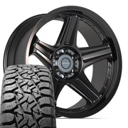 Set(4) 22x10 DF07 Satin Black - 6x139.7 -12ET with 33x12.50r22 TBB TS-57 RT Tires
