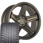 Set(4) 22x10 DF07 Satin Bronze - 6x139.7 -12ET with 285/45r22 Goodyear Eagle Sport Tires