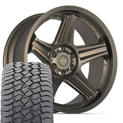 Set(4) 22x10 DF07 Satin Bronze - 6x139.7 -12ET with 285/45r22 Sailun TerraMax AT2 Tires