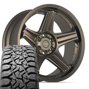 Set(4) 22x10 DF07 Satin Bronze - 6x139.7 -12ET with 33x12.50r22 TBB TS-57 RT Tires