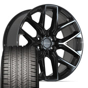 Set(4) 22x9 DF17A Gloss Black - 6x139.7 +18ET with 285/45r22 Goodyear Eagle Touring Tires