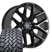 Set(4) 22x9 DF17A Gloss Black - 6x139.7 +18ET with 285/45r22 TBB TS-37 AT Tires