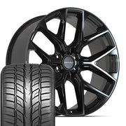 Set(4) 24x10 DF17A Gloss Black - 6x139.7 +24ET with 295/35r24 Sailun Atrezzo SVR LX+ Tires