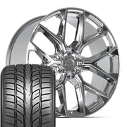 Set(4) 24x10 DF17A Chrome - 6x139.7 +18ET with 295/35r24 Sailun Atrezzo SVR LX+ Tires