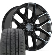 Set(4) 22x9 DF17B Gloss Black - 6x139.7 +18ET with 285/45r22 Bridgestone Dueler Alenza HL Tires