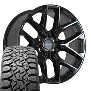 Set(4) 22x9 DF17B Gloss Black - 6x139.7 +18ET with 33x12.50r22 TBB TS-57 RT Tires