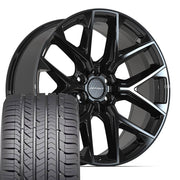 Set(4) 22x9 DF17C Gloss Black - 6x135 +18ET with 285/45r22 Goodyear Eagle Sport Tires