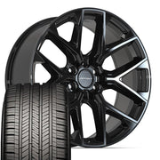 Set(4) 22x9 DF17C Gloss Black - 6x135 +18ET with 285/45r22 Goodyear Eagle Touring Tires