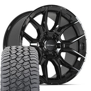 Set(4) 20x9 DF18A Gloss Black - 6x139.7 +18ET with 275/55r20 Sailun TerraMax AT2 Tires
