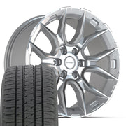 Set(4) 20x9 DF18A Gloss Silver Machined - 6x139.7 +18ET with 275/55r20 Bridgestone Dueler Alenza HL Plus Tires