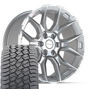 Set(4) 20x9 DF18A Gloss Silver Machined - 6x139.7 +18ET with 275/55r20 Sailun TerraMax AT2 Tires