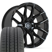 Set(4) 22x9 DF18A Gloss Black - 6x139.7 +18ET with 285/45r22 Bridgestone Dueler Alenza HL Tires