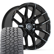 Set(4) 22x9 DF18A Gloss Black - 6x139.7 +18ET with 285/45r22 Sailun TerraMax AT2 Tires