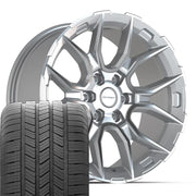 Set(4) 20x9 DF18B Gloss Silver Machined - 6x139.7 +18ET with 275/55r20 Goodyear Eagle LS2 Tires