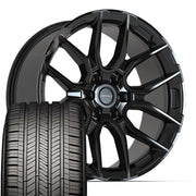 Set(4) 22x9 DF18B Gloss Black - 6x139.7 +18ET with 285/45r22 Goodyear Eagle Touring Tires
