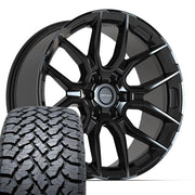 Set(4) 22x9 DF18B Gloss Black - 6x139.7 +18ET with 285/45r22 TBB TS-37 AT Tires
