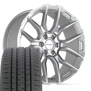Set(4) 22x9 DF18B Gloss Silver Machined - 6x139.7 +18ET with 285/45r22 Bridgestone Dueler Alenza HL Tires