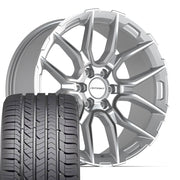 Set(4) 22x9 DF18B Gloss Silver Machined - 6x139.7 +18ET with 285/45r22 Goodyear Eagle Sport Tires