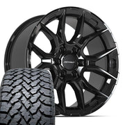 Set(4) 20x9 DF18C Gloss Black - 6x135 +18ET with 275/55r20 TBB TS-37 AT Tires