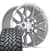 Set(4) 20x9 DF18C Gloss Silver Machined - 6x135 +18ET with 275/55r20 TBB TS-37 AT Tires
