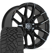 Set(4) 22x9 DF18C Gloss Black - 6x135 +18ET with 33x12.50r22 Sailun TerraMax RT Tires