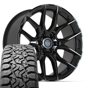 Set(4) 22x9 DF18C Gloss Black - 6x135 +18ET with 33x12.50r22 TBB TS-57 RT Tires