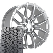 Set(4) 22x9 DF18C Gloss Silver Machined - 6x135 +18ET with 285/45r22 Sailun TerraMax AT2 Tires