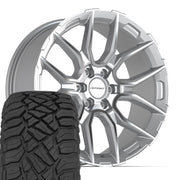 22" DEFIANT Wheels fit Ford F-150 - DF18C Gloss Silver Machined 22x9, Sailun Tires Set