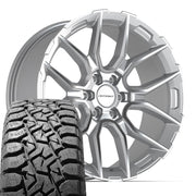 Set(4) 22x9 DF18C Gloss Silver Machined - 6x135 +18ET with 33x12.50r22 TBB TS-57 RT Tires