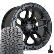 Set(4) 17x8 DF01 Satin Black - 5x127 +12ET with 265/70r17 Sailun TerraMax AT2 Tires &amp; TPMS