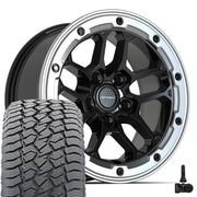 Set(5) 17x8 DF01 Gloss Black with Milled Edge - 5x127 +12ET with 265/70r17 Sailun TerraMax AT2 Tires &amp; TPMS