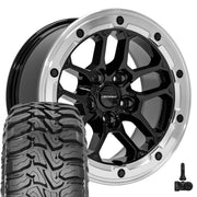 Set(5) 17x8 DF01 Gloss Black Machined - 5x127 +12ET with 33x12.50r17 Nexen Roadian MTX Tires &amp; TPMS